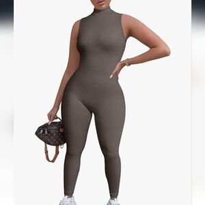 NWOT Boutique Women's Ribbed Sleeveless Sporty Workout Yoga Jumpsuit M